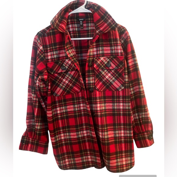 AQUA Womens Plaid Button Front Jacket - 100% Exclusive - Picture 2 of 5